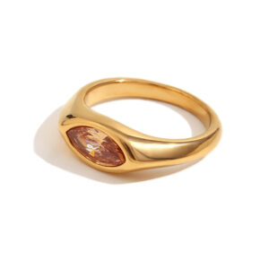Horse Eye Zircon Seal Ring-Gold Champagne / No. 7
