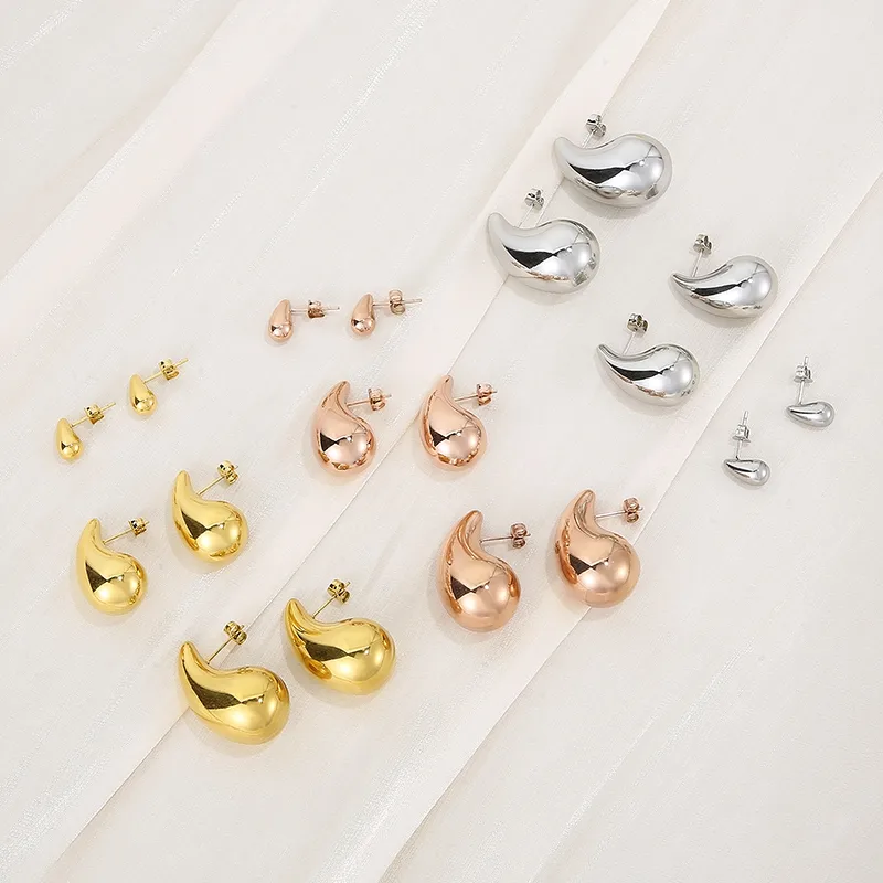 Wholesale PVD Coated 18K Gold Plated Water oplets Stainless Steel Modern Style Waterproof Non Tarnish Ear Studs