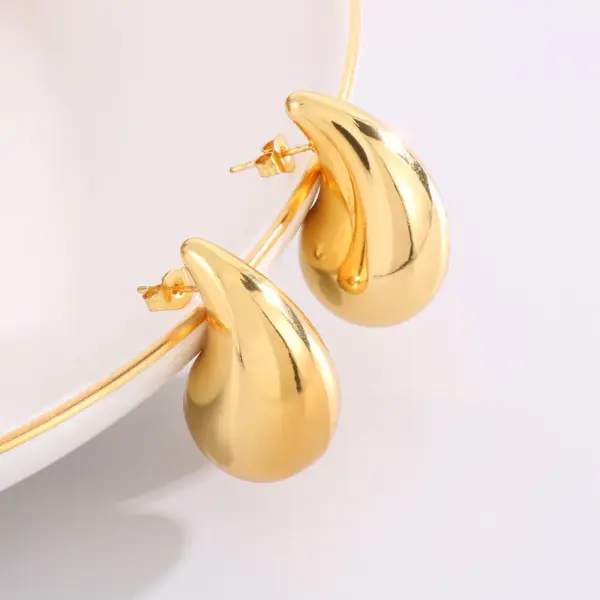 PVD Coated 18K Gold Plated Water Droplets Stainless Steel Modern Style Waterproof Non Tarnish Ear Studs