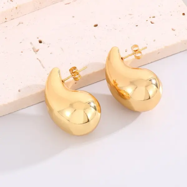 PVD Coated 18K Gold Plated Water Droplets Stainless Steel Modern Style Waterproof Non Tarnish Ear Studs