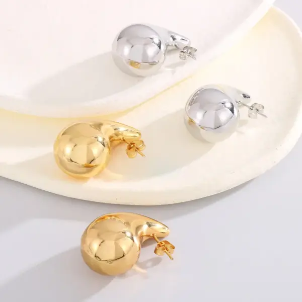 PVD Coated 18K Gold Plated Water Droplets Stainless Steel Modern Style Waterproof Non Tarnish Ear Studs