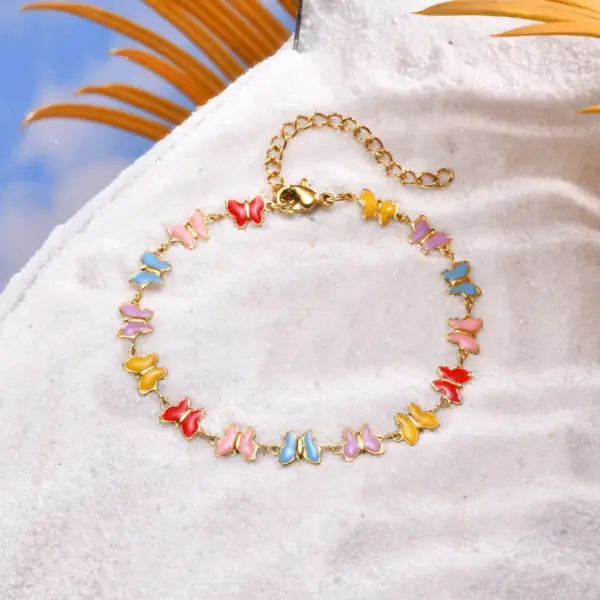 PVD Coated Real Gold Plated 18K Cherry Heart Shape Flower 201 Stainless Steel Vacation Beach Sweet Waterproof Non Tarnish Epoxy Bracelets