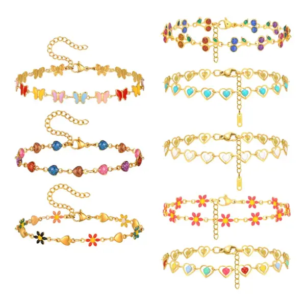 PVD Coated Real Gold Plated 18K Cherry Heart Shape Flower 201 Stainless Steel Vacation Beach Sweet Waterproof Non Tarnish Epoxy Bracelets