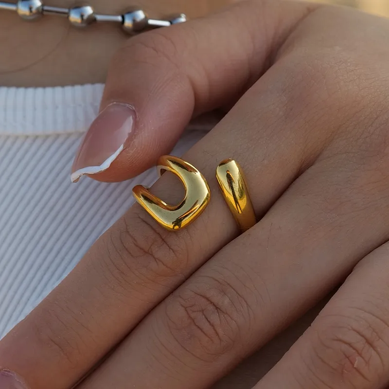 Wholesale PVD Coated Real Gold Plated Irregular Solid Color 304 Stainless Steel IG Style Simple Style Waterproof Non Tarnish Open Rings