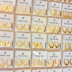 Stainless Steel Earrings Plated 18K Gold Geometric Hammered Texture Oil Pressure Earrings For Women Simple