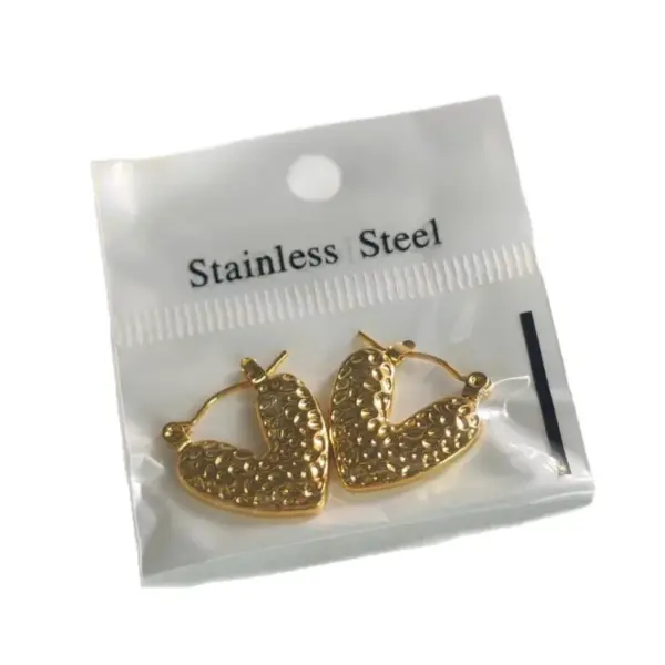Stainless Steel Earrings Plated 18K Gold Geometric Hammered Texture Oil Pressure Earrings For Women Simple