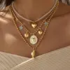 Sun Necklace For Women In 201 Stainless Steel With 18K Gold PVD Coating 0.03µm, Stone Inlay, Beaded Chain