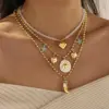 Sun Necklace For Women In 201 Stainless Steel With 18K Gold PVD Coating 0.03µm, Stone Inlay, Beaded Chain