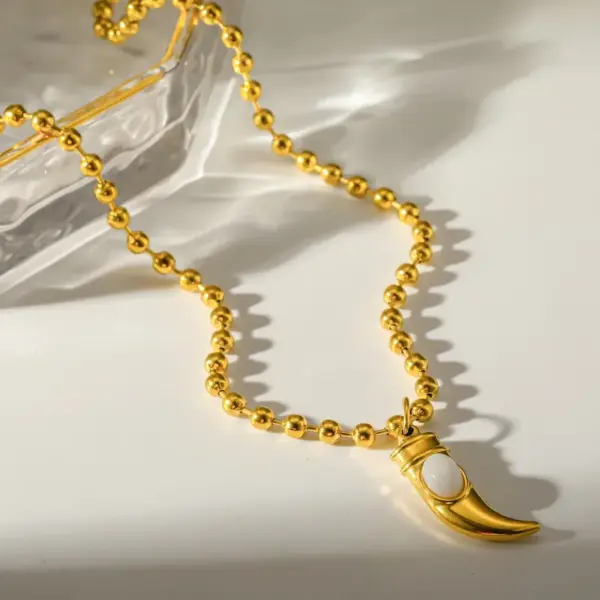 Sun Necklace For Women In 201 Stainless Steel With 18K Gold PVD Coating 0.03µm, Stone Inlay, Beaded Chain