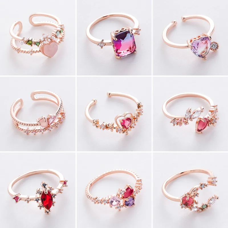 Wholesale Sweet Geometric Copper Gold Plated Artificial Gemstones Rings In Bulk