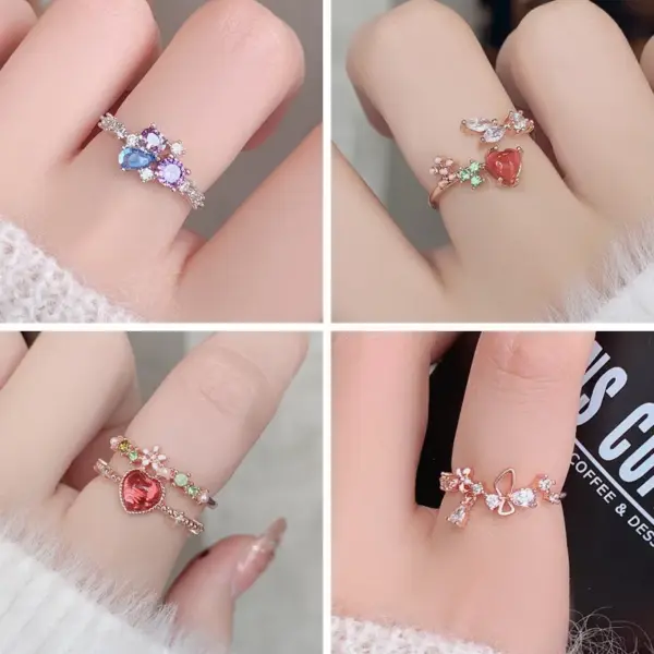 Sweet Geometric Copper Gold Plated Artificial Gemstones Rings In Bulk