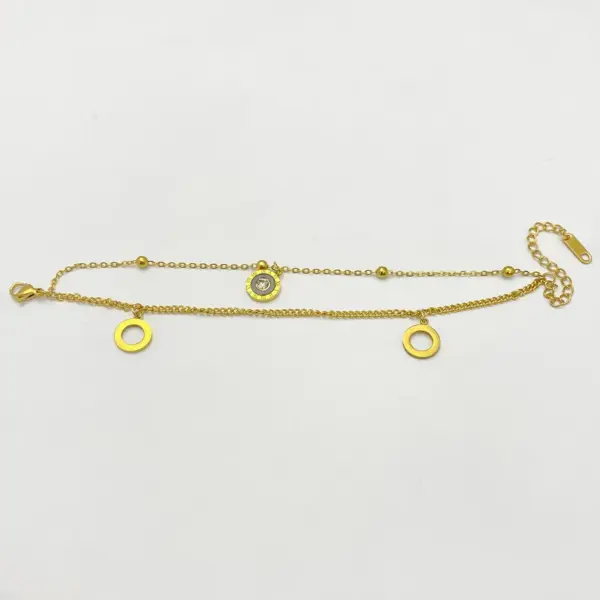 Waterproof Non Tarnish Women's Circle Bracelet In 316 Stainless Steel With 18K Gold Plated PVD And Rhinestone Slider Chain