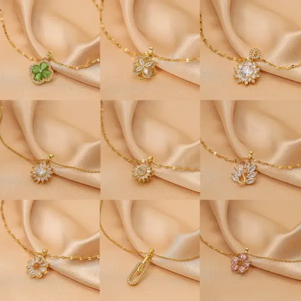 Wholesale Fashion Shell Elk 304 Stainless Steel Copper Plating 18K Gold Plated White-Plated K Artificial Pearls Zircon Pendant Necklace