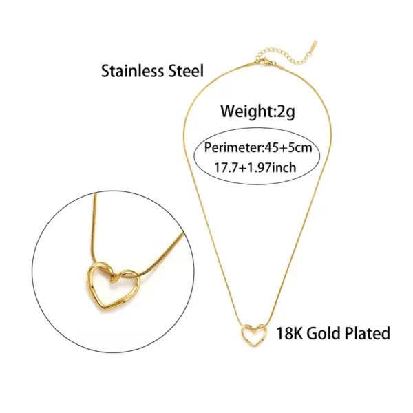 Wholesale Jewelry Elegant Simple Style Heart Shape 304 Stainless Steel Copper 18K Gold Plated Hollow Out Cable Chain Pendant Necklace Rings Bracelets