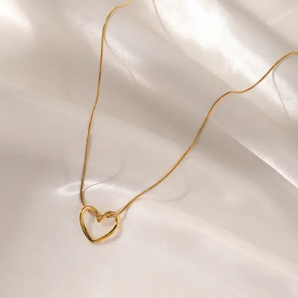 Wholesale Jewelry Elegant Simple Style Heart Shape 304 Stainless Steel Copper 18K Gold Plated Hollow Out Cable Chain Pendant Necklace Rings Bracelets