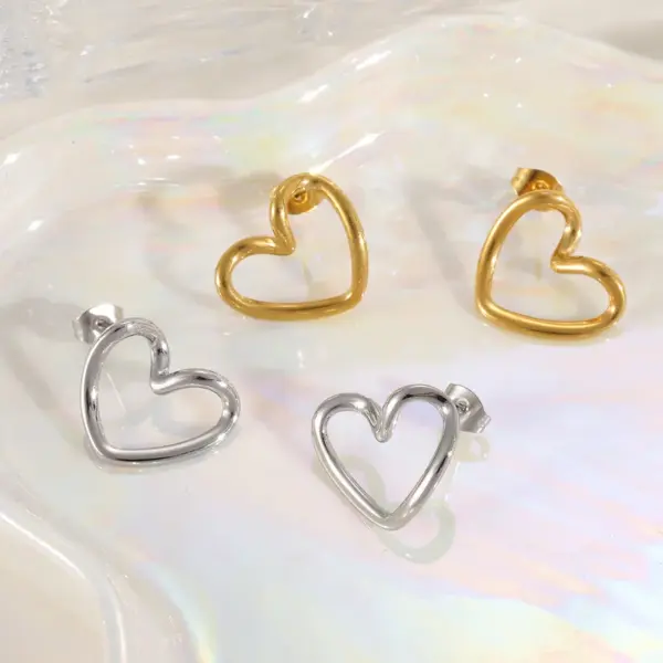 Wholesale Jewelry Elegant Simple Style Heart Shape 304 Stainless Steel Copper 18K Gold Plated Hollow Out Cable Chain Pendant Necklace Rings Bracelets