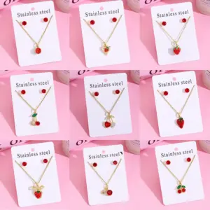 Wholesale Jewelry Sweet Cherry Strawberry 304 Stainless Steel Plating Jewelry Set Cable Chain