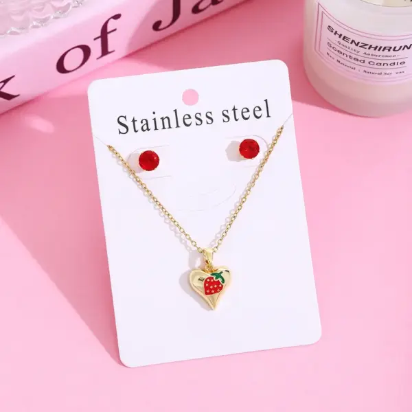 Wholesale Jewelry Sweet Cherry Strawberry 304 Stainless Steel Plating Jewelry Set Cable Chain