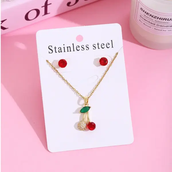 Wholesale Jewelry Sweet Cherry Strawberry 304 Stainless Steel Plating Jewelry Set Cable Chain