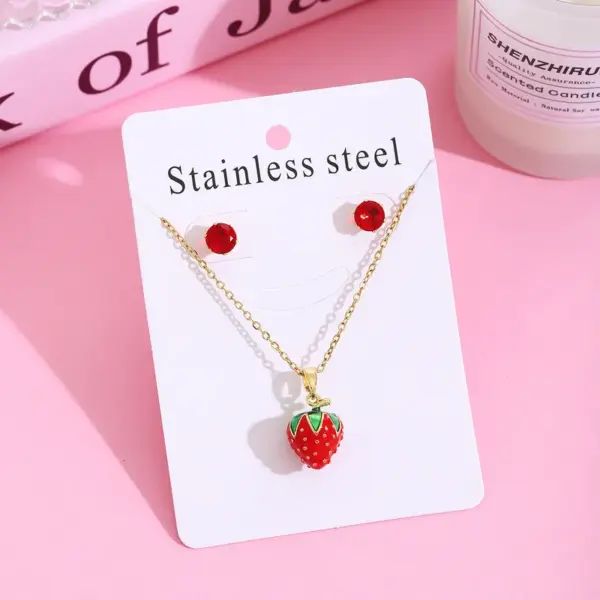 Wholesale Jewelry Sweet Cherry Strawberry 304 Stainless Steel Plating Jewelry Set Cable Chain