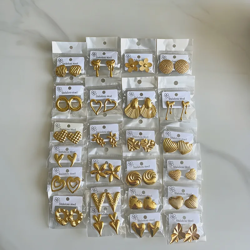 Wholesale Women's Stainless Steel Oil Pressure Earrings Geometric Pattern Irregular Surface Relief Vintage Design High-End Feeling
