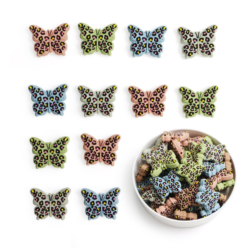 Wholesale Creative Leopard Butterfly Silicone Loose Beads