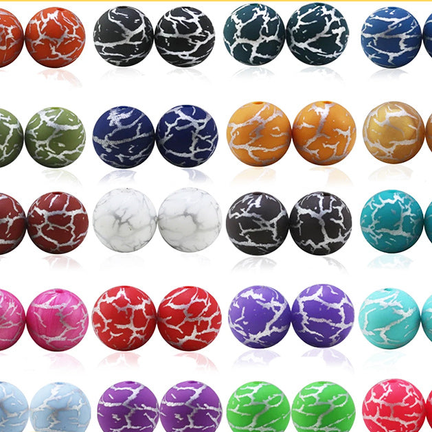 Wholesale 15mm Watermark Explosion Pattern Silicone Beads