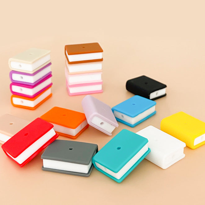 Wholesale Stacked Book Shape Rectangle Cartoon Silicone Beads