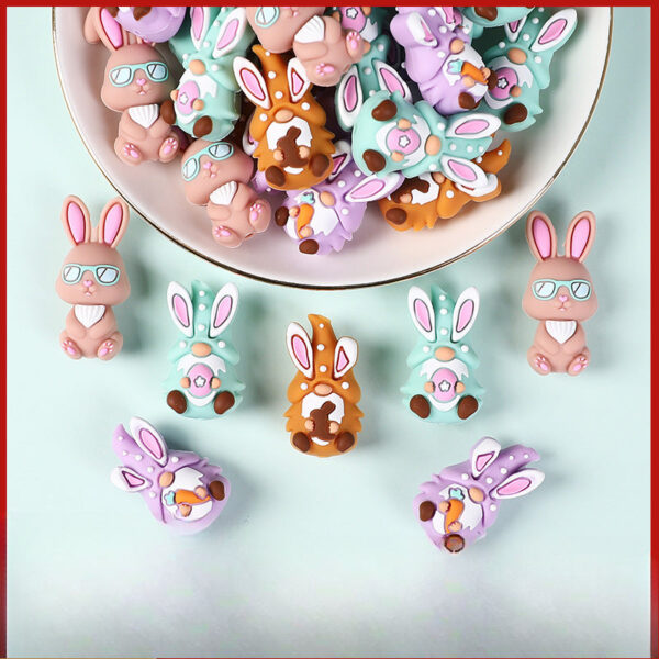 Wholesale 20pcs Easter Bunny 3D Silicone Beads Girl Handmade Jewelry Cartoon Glue Loose Beads
