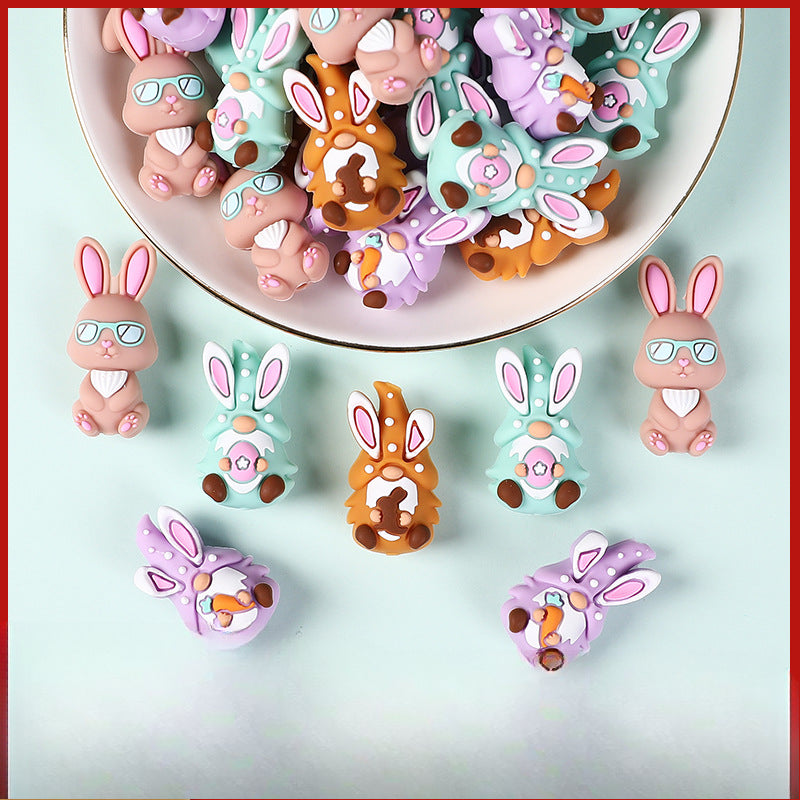 Wholesale Easter Bunny 3D Silicone Beads Girl Handmade Jewelry Cartoon Glue Loose Beads