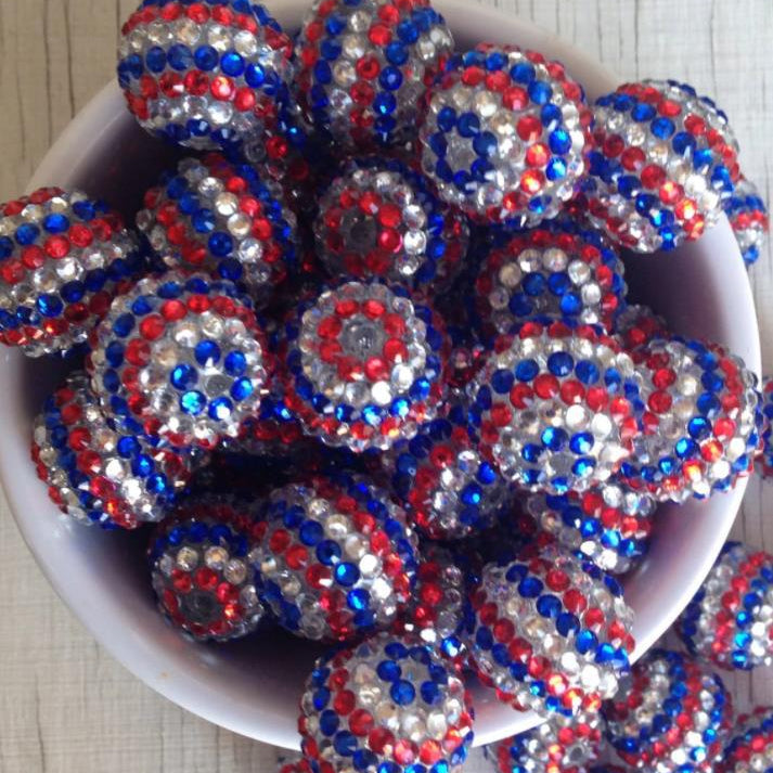 Wholesale 20MM National Day Stripe Rhinestone Resin Beads Bubblegum Beads
