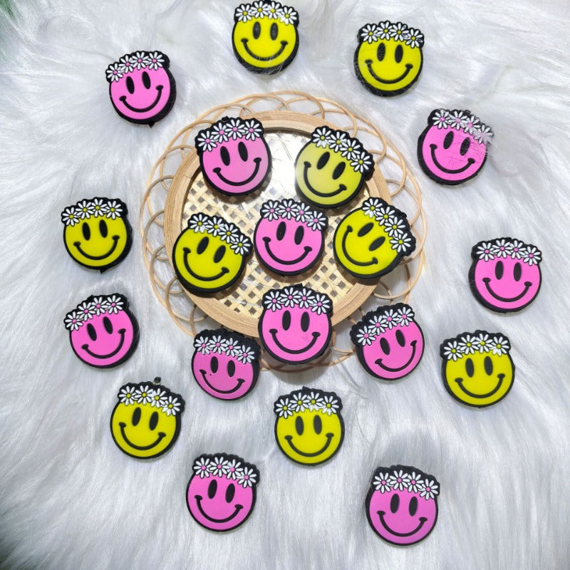Wholesale 2D smiley face flower silicone cartoon beads