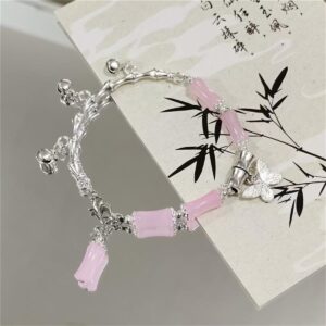 Pink bamboo butterfly bell bracelet