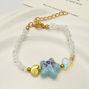 Seaside vacation shell star colorful gravel bracelet~kc gold 8903