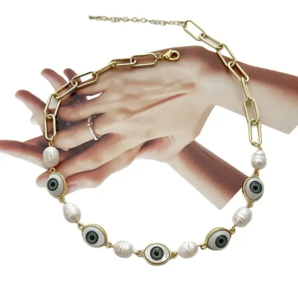 Wholesale Fashionable Colorful Devil's Eye Bracelet Women's Style Dark Style Geometric Pattern Enameled Copper And Resin Necklace