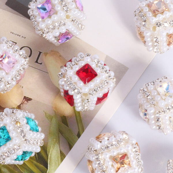 Wholesale New Square Gemstone Pearl Rhinestone Straight Hole Loose Beads DIY Mobile Phone Key Chain Necklace Bag Chain Accessories