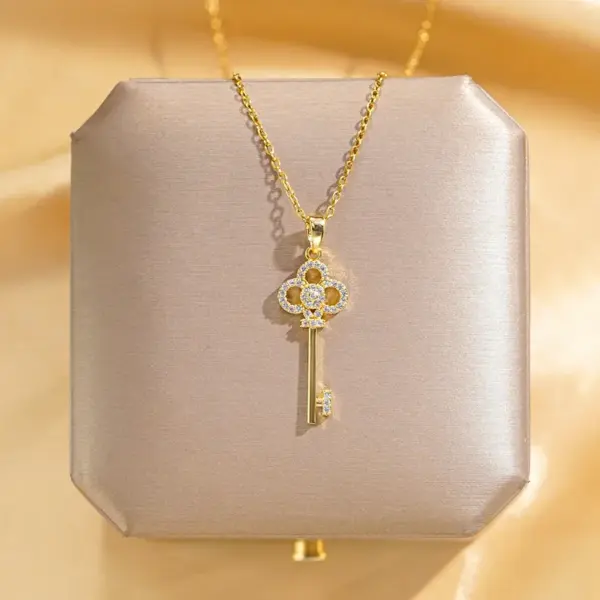 Wholesale Jewelry Glam Luxurious Solid Color 304 Stainless Steel Copper Diamond 18K Gold Plated Plating Inlay Pendant Necklace