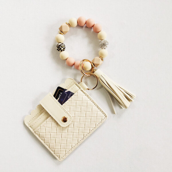 Wholesale Striped Card Holder Rhinestone Ball Silicone Keychain