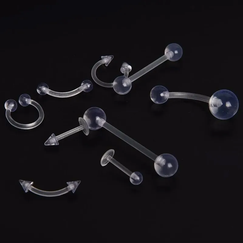 Wholesale Geometric Pattern Acrylic Invisible Lip Ring Navel Ring Tongue Stud Soft Rod Horseshoe Ring Eyebrow Piercing Handmade