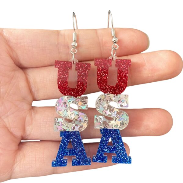 oly-001acdf6a9247eb1bb58cd21e3e9dbc6 Wholesale Exaggerated Independence Day Long Stripesd Acrylic Heart Five-Pointed Star Usa Ear Hook Earrings Small Earrings Earrings