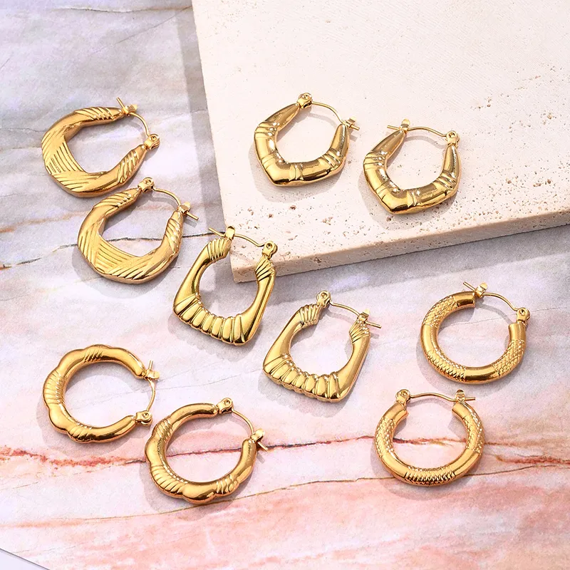 Wholesale 1 Pair/Package Casual Vintage Style Simple Style U Shape Solid Color Lines Irregular lishing Plating 304 Stainless Steel 18K Gold Plated Ear