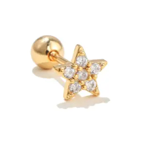 Wholesale Ear Cartilage Rings & Studs Simple Style Star Brass Waterproof Non Tarnish Surgical Steel Gem
