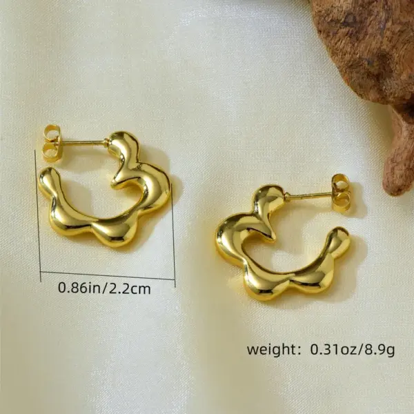 Wholesale 304 Stainless Steel Irregular Electroplating Stone-Free 18K Gold Golden Plated Elegant Simple Style Asymmetrical Gold Hoop Earrings