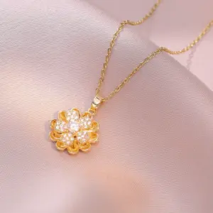 X3187 Gold Flower Rotating Necklace