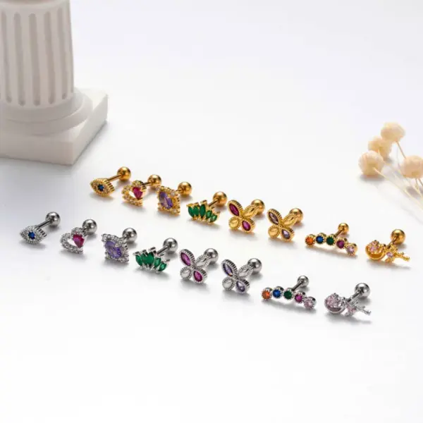 1 Piece French Style Sweet Simple Style Heart Shape Flower Plating Inlay Copper Zircon Cartilage Earrings