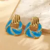 Wholesale Trendy Fashion Ins Style Gold-Plated Imitation Gold 304 Stainless Steel Colorful Oil-Drip Irregular Spiral Pattern Earrings