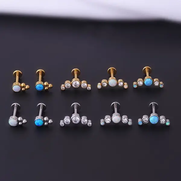 316L Stainless Steel Artificial Gemstones Ear Cartilage Rings & Studs Geometric Waterproof Non Tarnish Surgical Steel Women'S