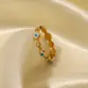 Wholesale Jewelry Fashion Devil'S Eye 304 Stainless Steel Artificial Gemstones PVD Coated Plating Inlay Open Ring