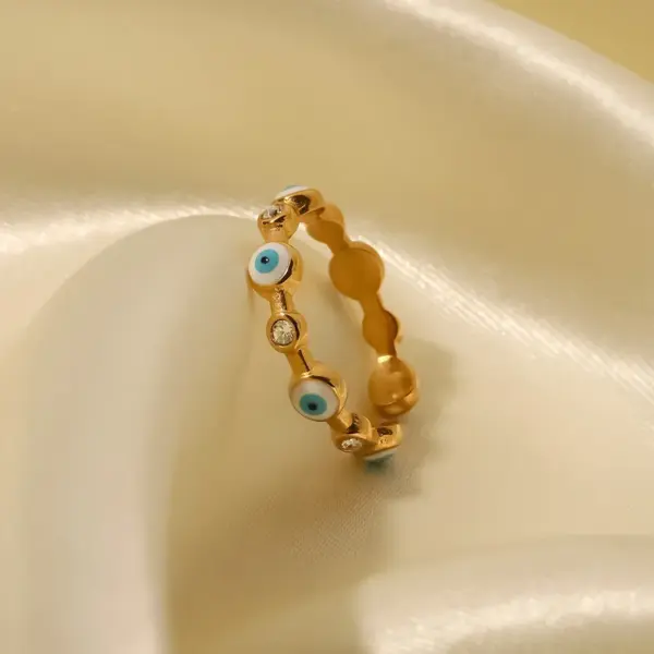 Wholesale Jewelry Fashion Devil'S Eye 304 Stainless Steel Artificial Gemstones PVD Coated Plating Inlay Open Ring