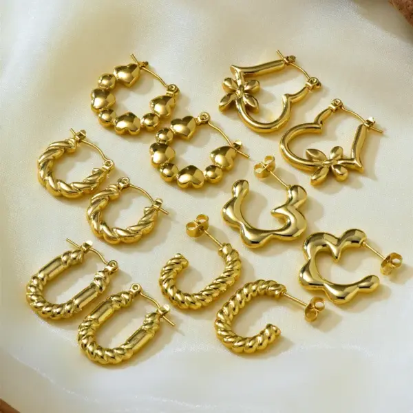 304 Stainless Steel Irregular Electroplating Stone-Free 18K Gold Golden Plated Elegant Simple Style Asymmetrical Gold Hoop Earrings